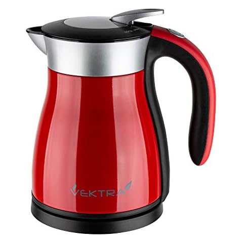 Vektra VEK-1201R Vacuum Insulated Environmentally Eco Friendly Easy Pour Cordless Kettle, 1.2 Litre, Red Cover