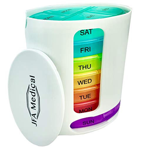 JFA Medical Weekly Oval Pill Box Organiser/Reminder for Medicines Supplements, Vitamins, 7days, 4 compartments per Day u0096 Morning, Noon, Evening and Bed