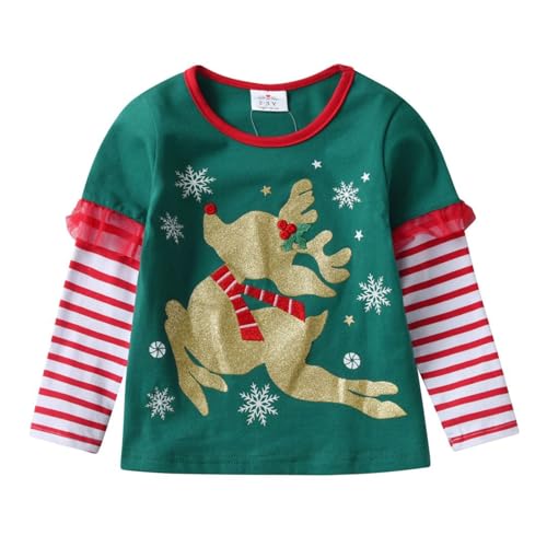 Image of DXTON Toddler Kids Girls Long Sleeve Shirts Cute Christmas Graphic Tees Top Blouse Fall Winter 3-8 Years