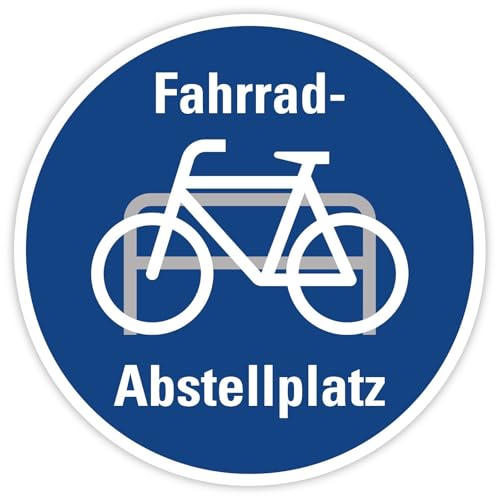 Aufkleber „Fahrrad-Abstellplatz“ Gebotszeichen praxisbewährt Symbol Folie Sticker Fahrradparkplatz Abstellplatz | Blau | Ø 5-30 cm, Größe: Ø10 cm