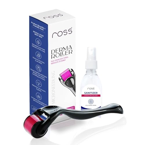 Image of Ross Derma Roller 0.5mm with 540 Stainless Steel Needles - Microneedling Tool for Hair Growth & Thickening, Beard Growth, Skin Repair, Acne Scar Reduction, Fine Line Reduction & Better Skincare Absorption (Black)