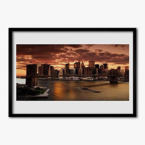 Cadre en MDF avec affiche Brooklyn Bridge 70x50 cm tableau mural de qualité pour chambre