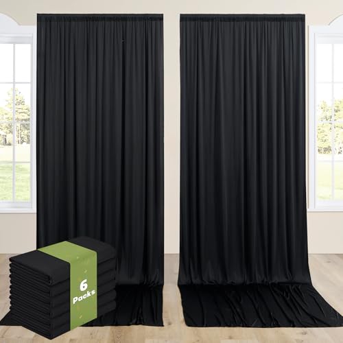 Image of 30x14ft Black Backdrop Curtains for Parties, Wrinkle Free Polyester 6 Panels Photo Backdrop Drapes 14 ft Long Back Drop Cloth for Wedding Birthday Photography Background Party