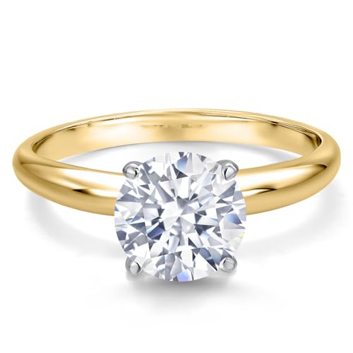 Gem Stone King 14K Yellow and White Gold Solitaire Engagement Ring for Women | Gemstone Birthstone | Round 8MM| Wedding Anniversary Promise Gold Ring For Women | Size 5 to 93