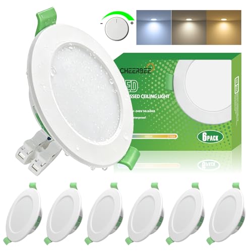 CHEERBEE Spot LED Encastrable Dimmable 5W, Spot LED Extra Plat Ø68mm à 80mm, Blanc Chaud 2700K Blanc Neutre 4000K Blanc Froid 6000K Réglable, spot Salle De Bain Ip44 pour Salon Cuisine, Lot de 6.