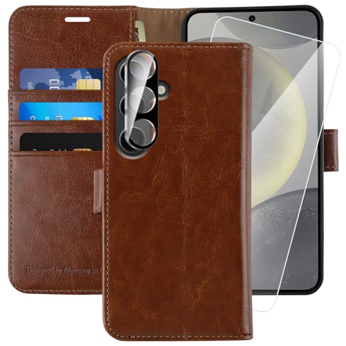 MONASAY Wallet Case for Samsung S24+ Plus with 3 Card Holders - Brown