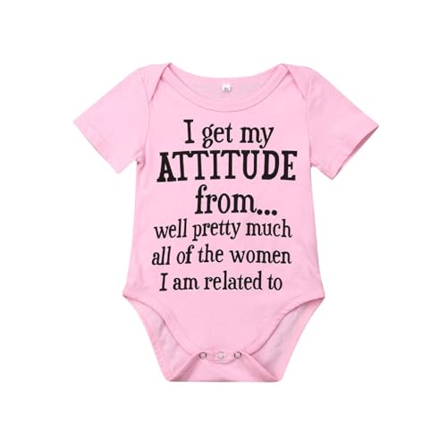 Image of Generic Newborn Baby Girl Boy Romper Funny Letter I Get My Attitude from Short Sleeve Bodysuit Unisex Toddler Bodysuit Shirt (Pink, 0-3 Months)