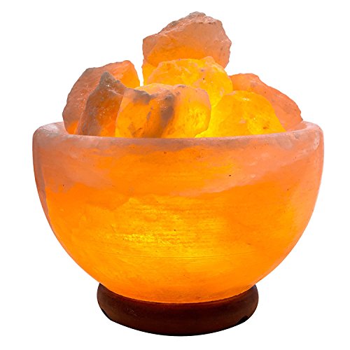 Rakaposhi Natural Himalayan Salt Chip Bowl Lamp, Authentic Stone Mineralamp, Premium Quality Wood Base With Dimmer Switch #TOP18