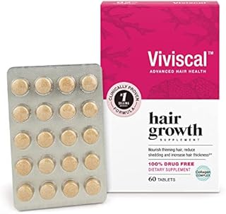 Viviscal Hair Growth Supplements for Women to Grow Thicker, Fuller Hair, Clinically Proven with Proprietary Collagen Complex, 60 Count (Pack of 1), 1 Month Supply