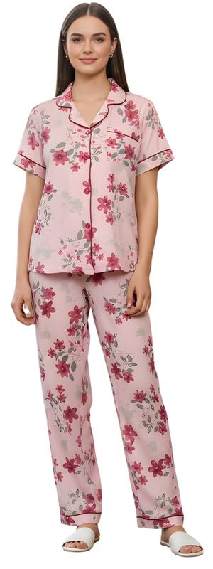 Night Suit for Women with Half Sleeve Button-Down Top with Pant, Dress for Woman, Cotton Night Dress for Woman, Two-Piece Loungewear Set-picture-32