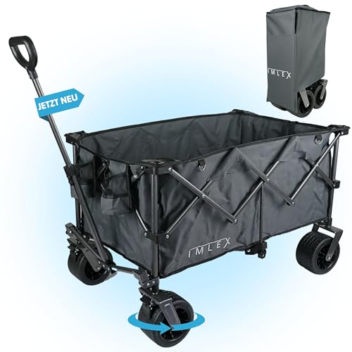 Bollerwagen faltbar XXL Handwagen IM-4211 160L | Tragkraft 120KG | Faltbarer Bollerwagen breite Reifen fürs Gelände, ideal als Strandwagen, Gartenwagen für Festival, Camping und Outdoor (Grau)