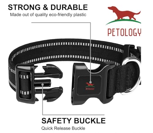 Image of Petology Reflective Adjustable Dog Collar for X-Large Dogs (50-60 cms) | Soft Neoprene Padded Nylon Pet Collar with Safe & Quick Release Buckle | Comfortable, Lightweight & Durable