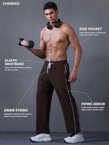 Image of CHKOKKO Men's Relaxed Track Pants for Gym Workout Running Casual Wear Sports Lower with Pockets Adjustable Drawstring Waist Lightweight Quick Dry Activewear Fitness