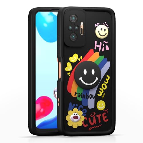 Image of Pikkme Back Cover for Redmi Note 10 Pro /Note 10 Pro Max | Soft Silicone| Cute Rainbow Smile & 3D Cartoon Flower Design | Shockproof Raised Camera Protection Bumper Case (Black)