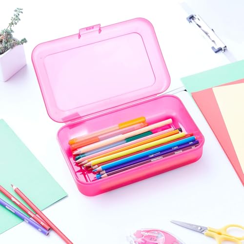 Image of Amazon Basics Large Pencil Cases,Storage Organizer,Durable Plastic School Supply Box,Multi-Color Student Organization for Office,College & Classroom Supplies,(Pack of 48)
