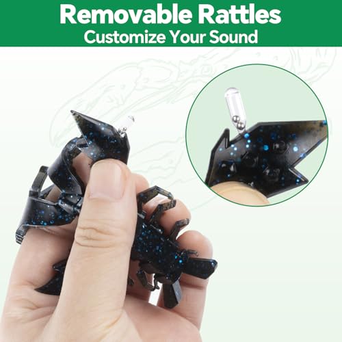 Image of Battle Craw Soft Plastic Crawfish Lures Kit with Removable Rattles | Salt Infused Creature Bait for Bass Fishing, Texas Rig & Jig Trailer Lure in Tackle Box, Realistic 1:1 Claw-to-body 4.1 /5.5in