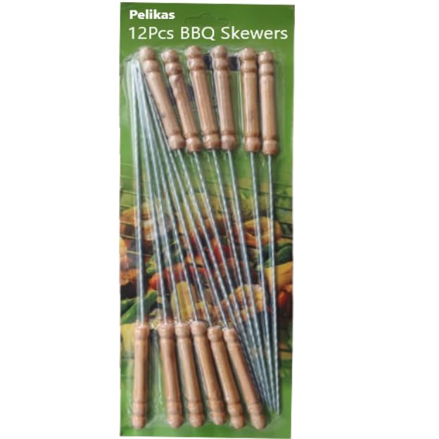 Image of Bbq Skewer Set BBQ Grill Skewer Stainless Steel Barbeque Skewers Set for home Wooden Handle Reusable Electric Barbeque Grill Tool For Indoor Outdoor BBQ Stick bbq skewers wooden (14 Pcs)
