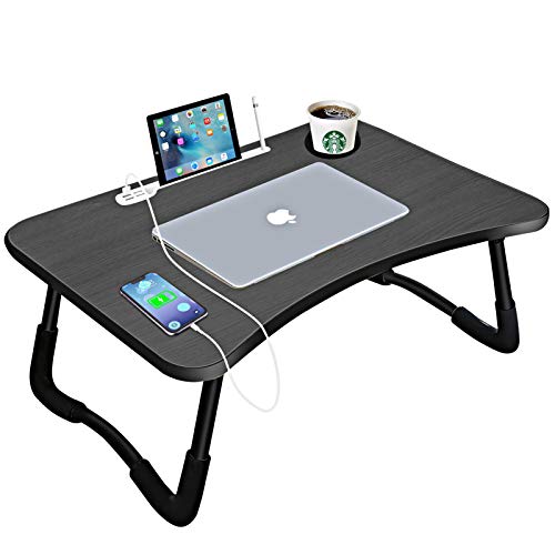 Laptop Bed Desk,Portable Foldable Laptop Tray Table with USB Charge Port Cup Holder Storage Drawer,for Bed Couch Sofa Working, Reading