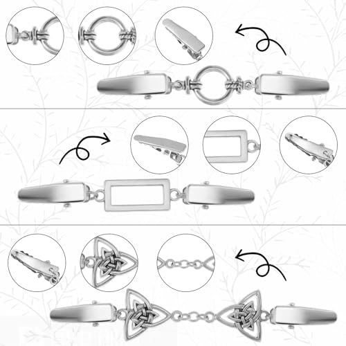 Image of Piriuuo 3 Pcs Vintage Dress Clips Back Cinch, Shawl Sweater Brooch Shirt Clips for Women Clothing Waist Cincher Clip Retro Cardigan Collar Clips Scarf Clip for Women Girls, 3 Styles, Silver