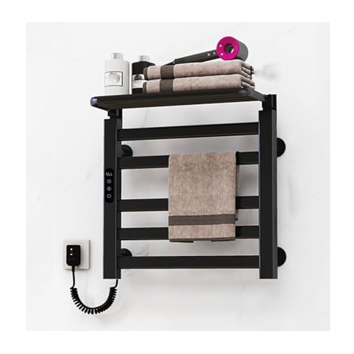 AYCDL Toallero Calefactable De 5 Barras para Montaje En Pared, Calentador De Toallas con Estante Superior, Calentador De Toallas para Baño con Temporizador Inteligente con Pant,Black-Left Line