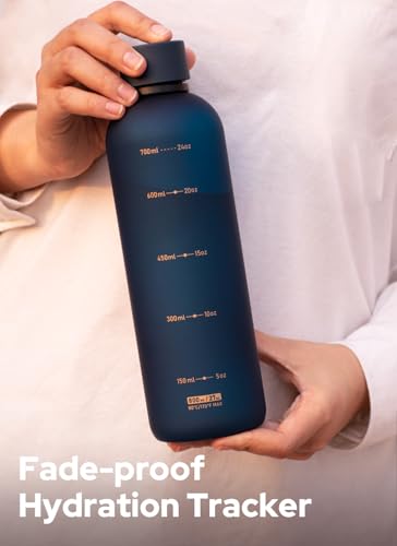 Image of Opard Slim Water Bottle 27oz, Dishwasher Safe Plastic Water Bottle BPA-Free, Leakproof Screw Top, Midnight Blue, Reusable for Travel School Sport Gym Hiking