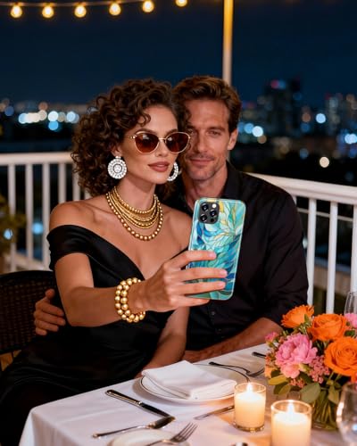 Image of Goodon for iPhone 12 Pro Max Case Cute - Wireless Charging Compatible - Dual-Layer Hard Shell + Silicone Cover - Protective Phone Case with Trendy Designs for Women - Blue Leaves Flower