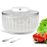 Electric Salad Spinner 6.3QT Large Capacity - Automatic Fast Drying Lettuce & Vegetable Spinner Serves 6-12 Persons with Squeeze Bottle, USB Rechargeable & Built-in Strainer​​