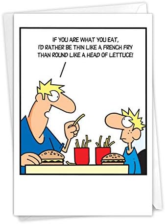 NobleWorks - 1 Funny Father's Day Card with Envelope - Humor Greeting Card for Dads, Stepdad, Grandpa - Thin Like French Fry 357