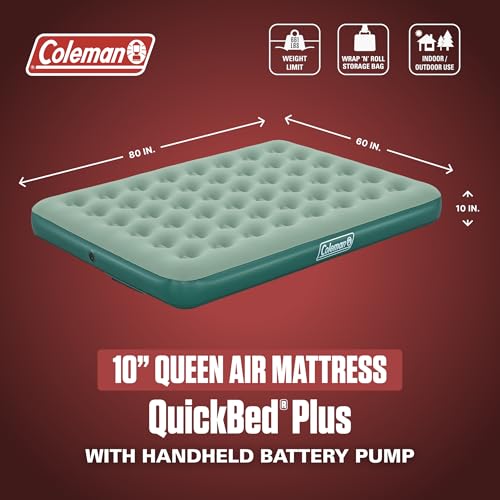 Image of Coleman 10 inch Quickbed Plus Queen Air Mattress | for Indoor and Outdoor Use | Includes PowerTouch D Cell Air Pump