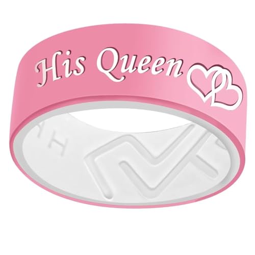 XAHH Silicone Couple Ring,Her King His Queen Lovers Ring,Engagement Wedding Bands,Anniversary Promise Love Heart Ring,Black Blue Pink Tone4