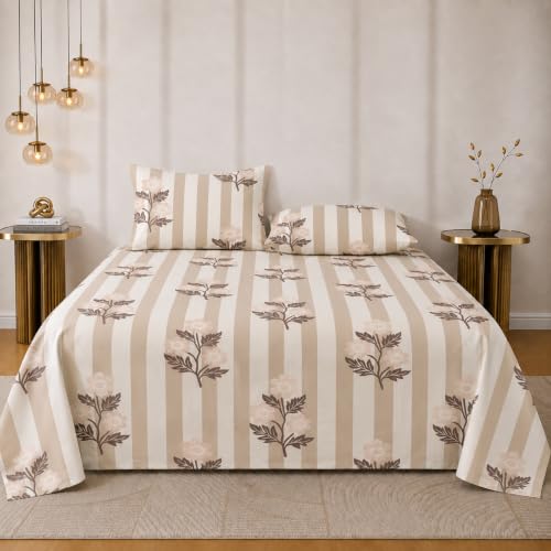 Image of RRC Double Bed Bedsheet 90 x 100 Inches with Pillow Cover, Floral Printed Bedding Sheet for Bedroom, Stylish Home Bedding, Comfortable Bed Sheet for Double Bed, Pillow Cover Size 17 x 27 Inches