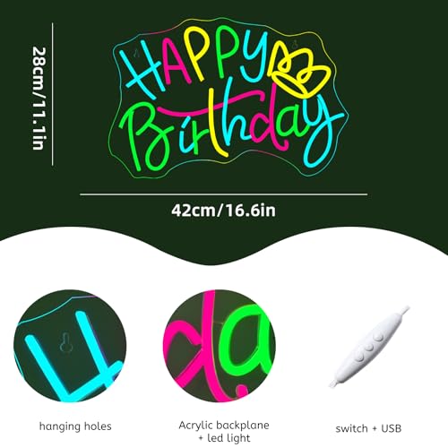 Image of WLHOPE Happy Birthday Neon Sign Led Lights for Party Wall Decor Transparent Acrylic Board Light Signs for Club Children Friends Gift Decoration