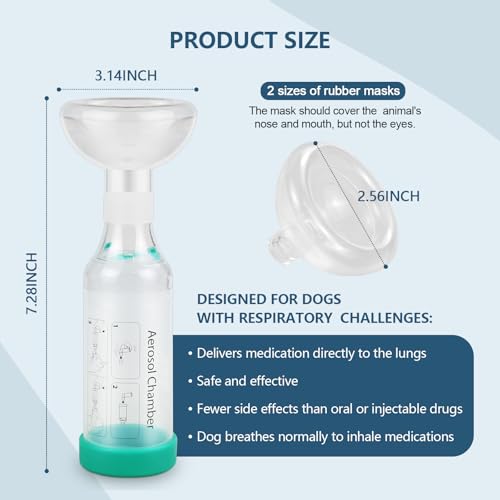 Image of Dog Handheld Inhaler Spacer with 2 Canine Masks Helps with Breathing & Delivering Medication Fits