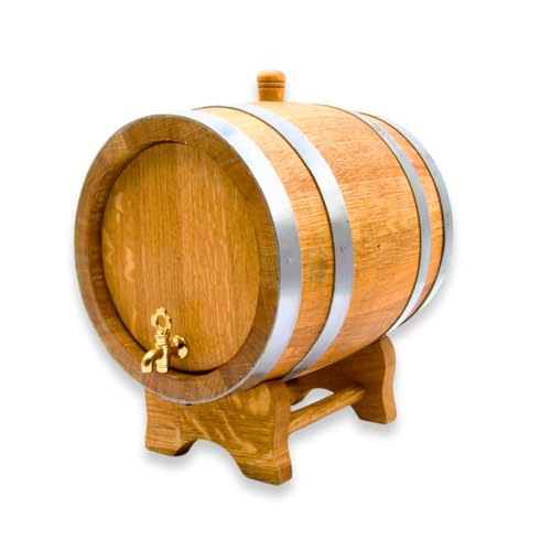 Barril de Roble 3L – Barrica con Grifo de Latón para Dosificar Vino, Aromas Naturales de Roble Durante el Envejecimiento
