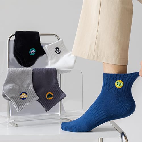 Socks,5 Pairs Mens Sport Athletic Letter Embroidery Cotton Ankle Socks Moisture Wicking Breathable Short Tube Socks4