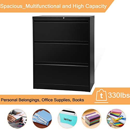 Aobabo Black Lateral File Cabinet With Lock,Office Filing Storage Cabinet With 3 Drawer, Legal/Letter Size Steel File Storage Cabinets With Adjustable Bar, Assembly Required (Black, 40'')… #TOP4