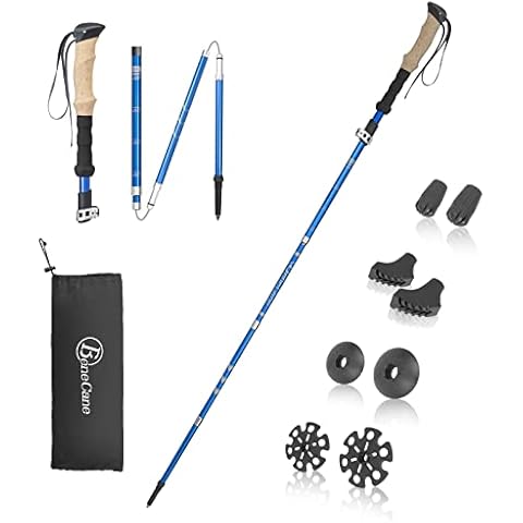BeneCane Trekking Poles 2 Pack Folding Adjustable Hiking Poles Lightweight Aluminum Hiking Poles with 4 Spare Tips (Blue) Cover