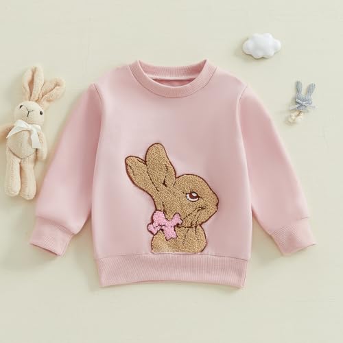 Toddler Baby Boy Girl Easter Outfit Bunny Embroidery Sweatshirt Long Sleeve Pullover Shirt Tops Spring Clothes2