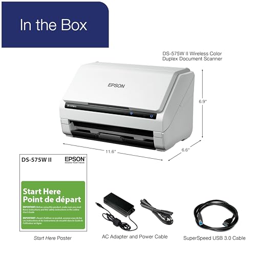 Image of Epson DS-575W II Wireless Color Duplex Document Scanner for PC and Mac - 50-Page ADF - Twain and ISIS Drivers - Smart Panel Mobile App