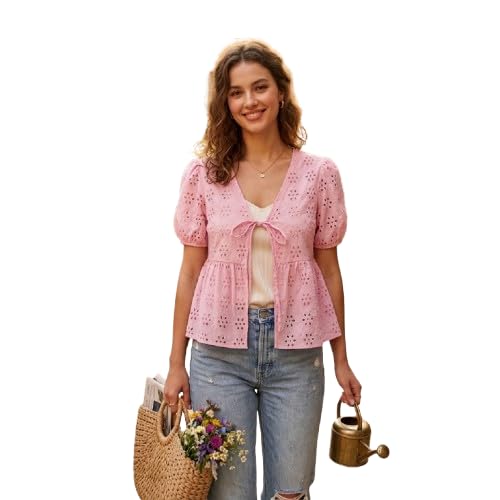 Women Chikankari Cotton Shrug for Women Stylish Layering Top | Front Tie Up Open Shrug for Daily Use, Travel, Office Outfit | Casual Wear | Pink, XS-image-46