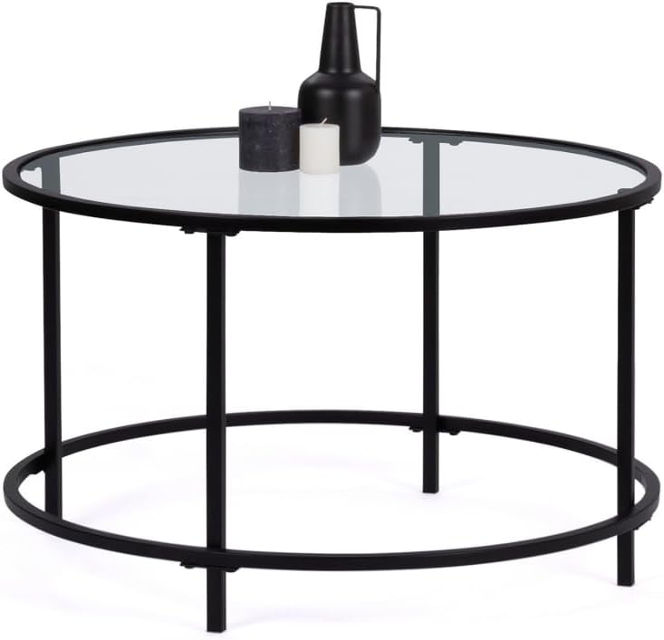 IDMarket - Table Basse Ronde Merano 70 cm Plateau en Verre et Pied ...
