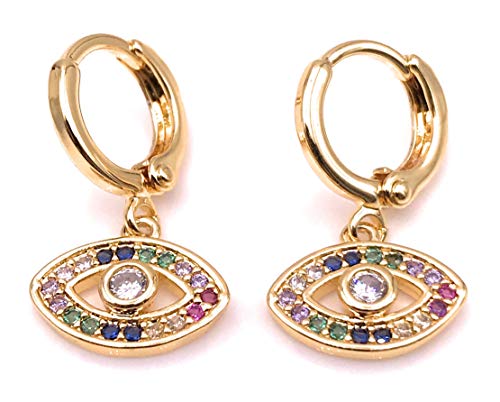 Gold Plated Evil Eye Huggie Hoop Earrings Protection Jewelry for Women