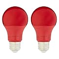 Amazon Basics A19 Red Color Party LED Light Bulbs, 60 Watt Equivalent, Energy Efficient 9W, E26 Standard Base, Non-Dimmable, 10,000 Hour Lifetime, 2-Pack