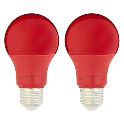 Amazon Basics A19 Red Color Party LED Light Bulbs, 60 Watt Equivalent, Energy Efficient 9W, E26 Standard Base, Non-Dimmable, 10,000 Hour Lifetime, 2-Pack