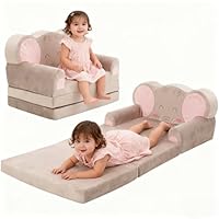 EULEUY Kids Play Sofa Bed 2-in-1,Modular Toddler Armchair,Convertible Baby Mini Fold Out Couch Lounger Set for Playroom & Bedroom,Kids Furniture,Birthday Gift for Girls Boys,Grey Elephant