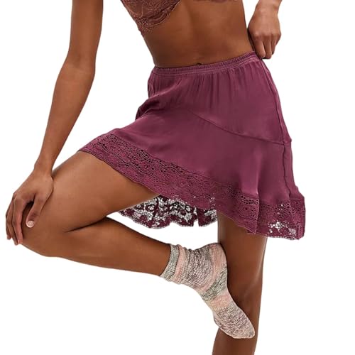 Womens Lace Crochet Trim Boho Knee Length Midi Skirt Y2k Going Out A Line Ruffle Flowy High Rise Swing Half Slip