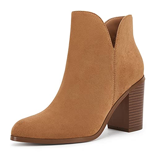 Laicigo Womens V Cut Ankle Boots Side Zipper Block Mid Heel Suede Comfortble Booties #TOP6