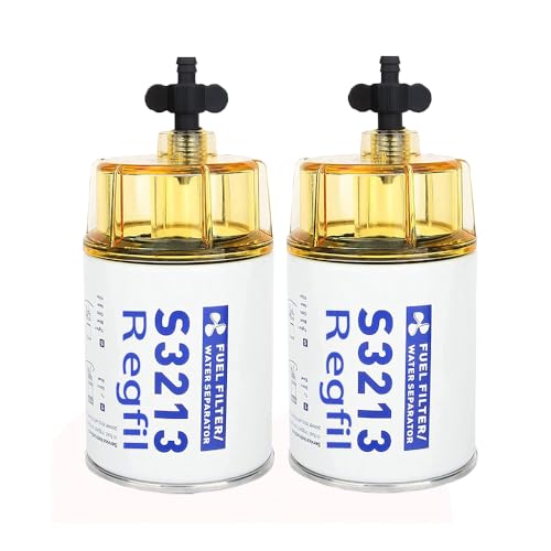REGFIL S3213 Racor Fuel Filter/Water Separator Marine Collection Bowl fit 3/8 Inch NPT Outboard Motors Marine Element Replacement for 35-60494-1,35-809097,S3214,B32013,18-7919-1,18-7932(2 PACK)