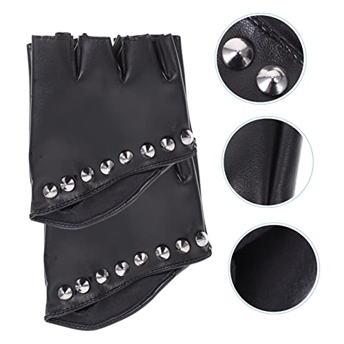 Guantes de media dedo de PU negros ligeros y flexibles estilo punk para mujer 3