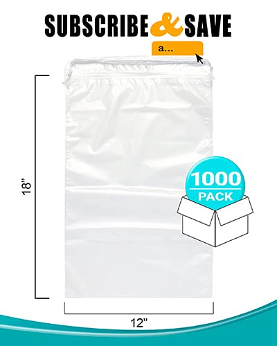 APQ Pack of 1000 Travel Shoes Bags 12" x 18" Clear Plastic Drawstring Bags 12x18 Thickness 2 mil Double Polyester Drawstrings Travel Bags Shoes Storage Pouches. Plastic Bags for Packing and Storing. - Thumbnail 3